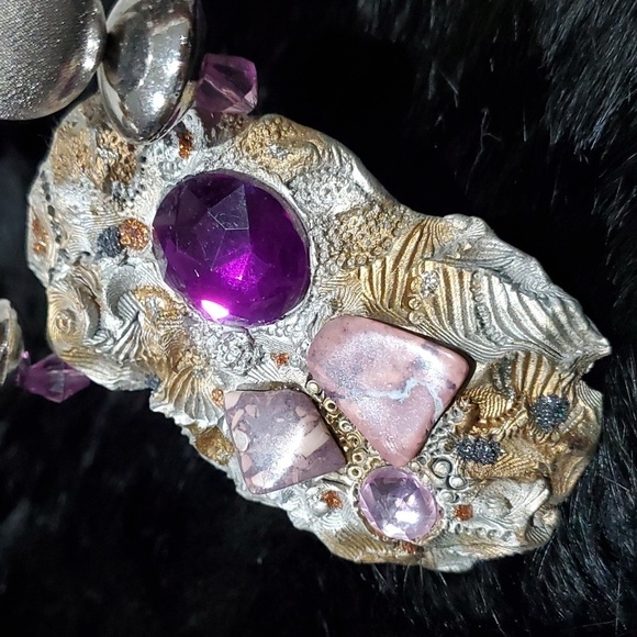 RARE UNIQUE CHUNKY STATEMENT BEAD  NECKLACE HEAVY HEARTS ROCKS GEMS HEAVY - Picture 3 of 10